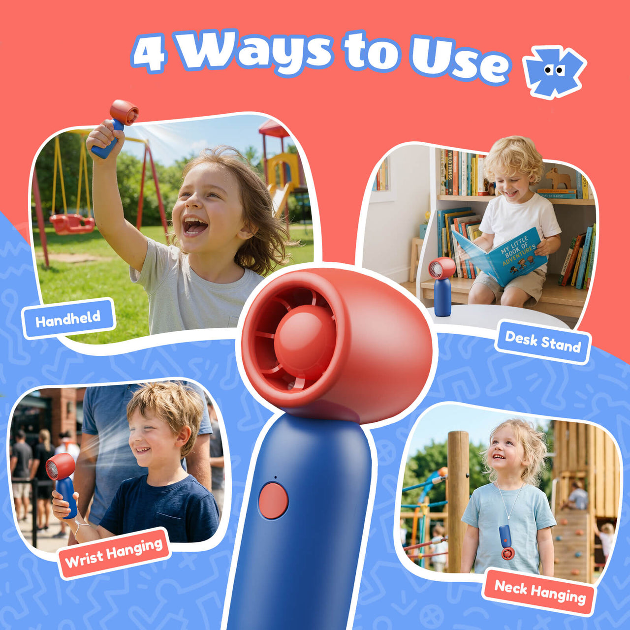 SprzAir 4000mAh Turbo Handheld Fan for Kids – 4 Speeds & Dual Lanyard