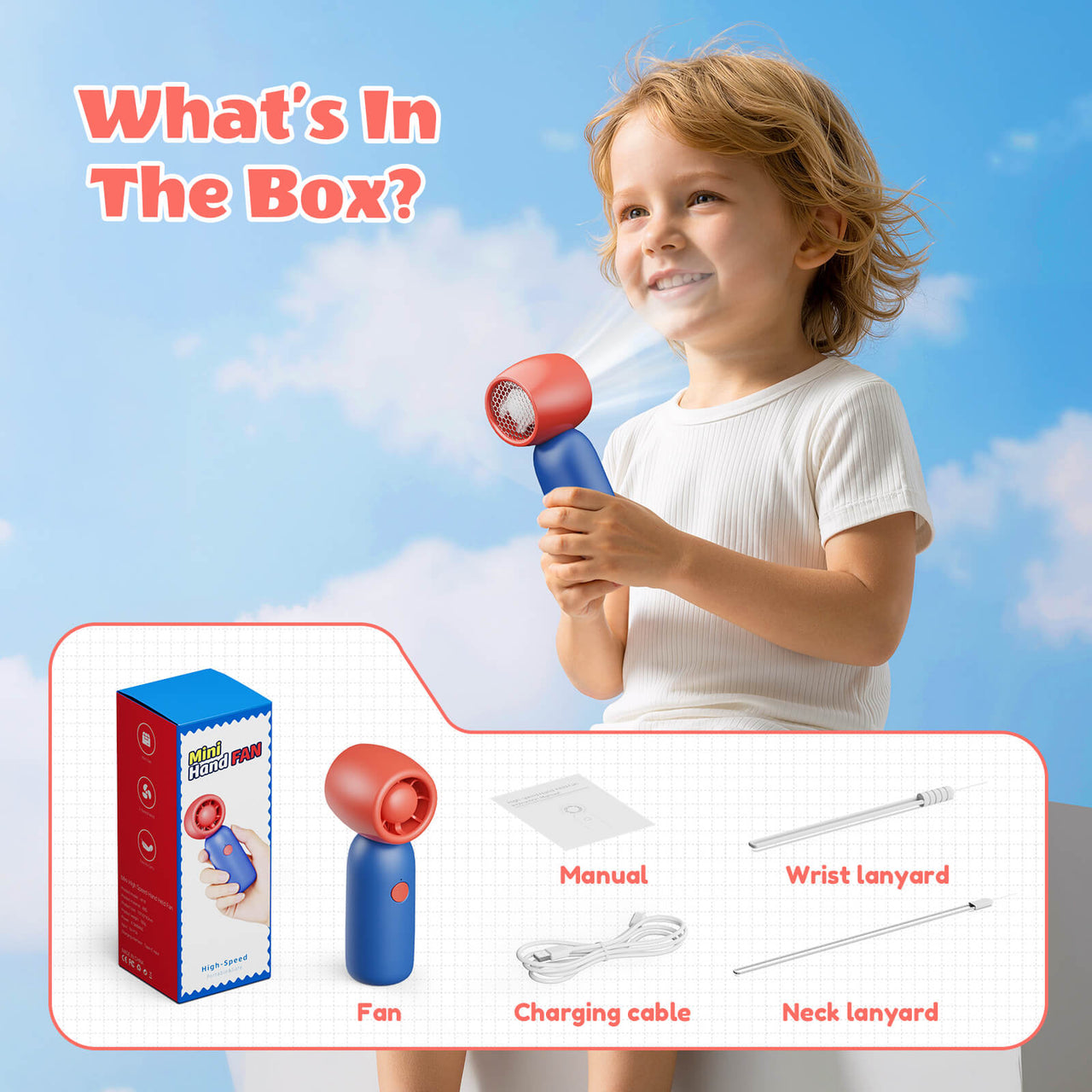 SprzAir 4000mAh Turbo Handheld Fan for Kids – 4 Speeds & Dual Lanyard