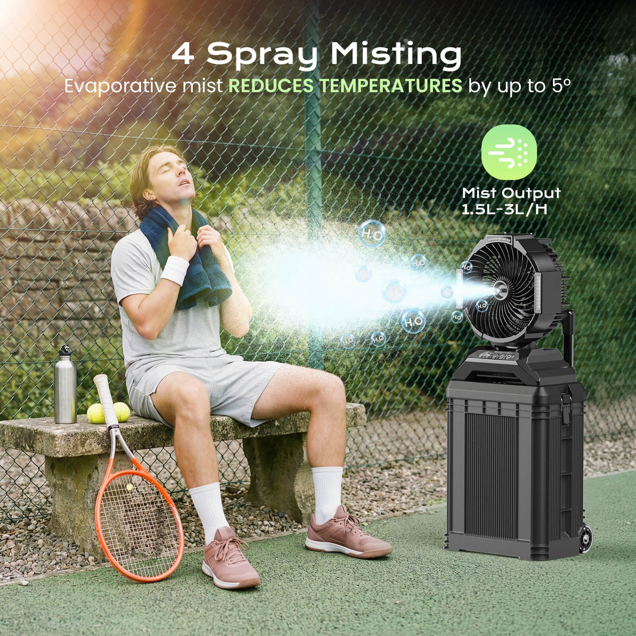 SprzAir 4 Gal Rechargeable Misting Bucket Fan – Oscillating & Retractable Handle