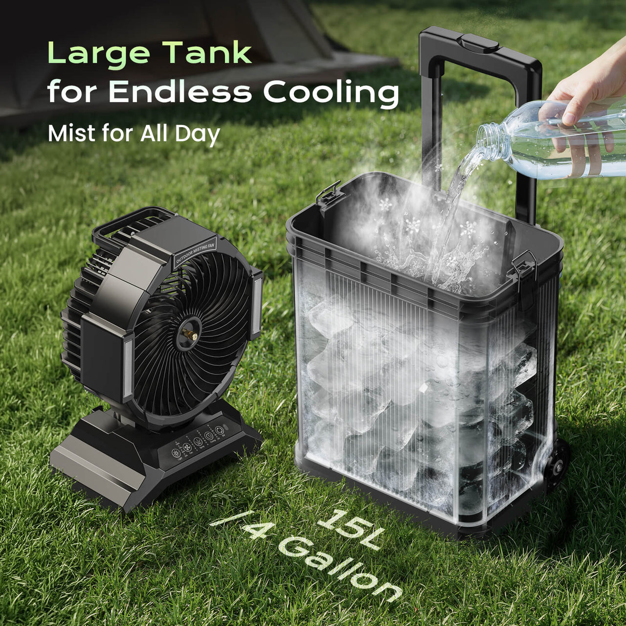 SprzAir 4 Gal Rechargeable Misting Bucket Fan – Oscillating & Retractable Handle