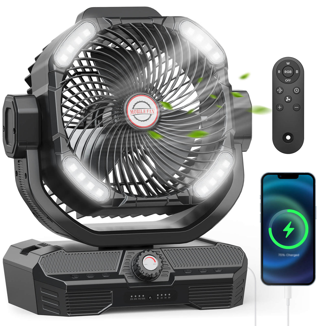 SprzAir 15-inch Rechargeable Oscillating Camping Fan – 27000mAh, Remote Control & Night Light