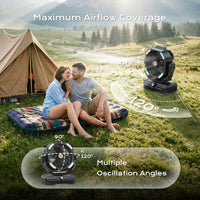 Thumbnail for SprzAir 15-inch Rechargeable Oscillating Camping Fan – 27000mAh, Remote Control & Night Light
