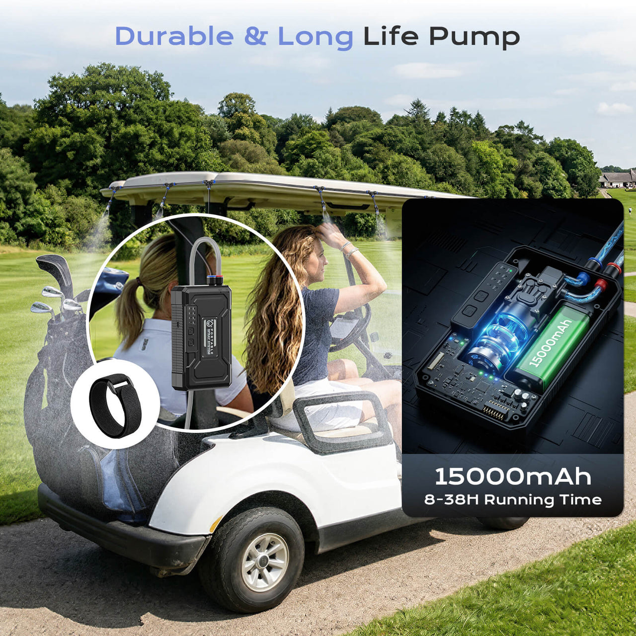 SprzAir 4 Gal Umbrella Misting System – 15000mAh Rechargeable Pump & 33FT Hose
