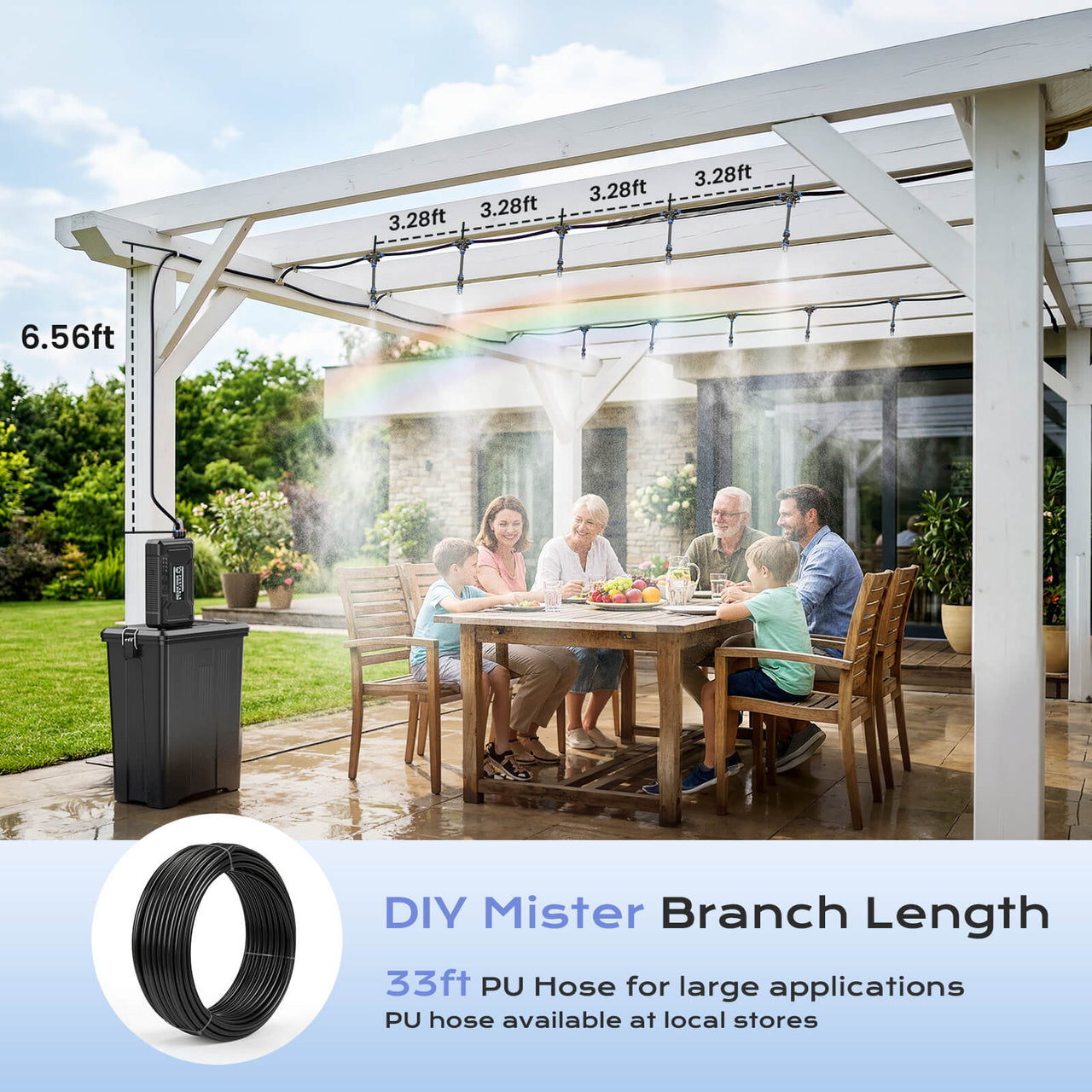 SprzAir 4 Gal Umbrella Misting System – 15000mAh Rechargeable Pump & 33FT Hose