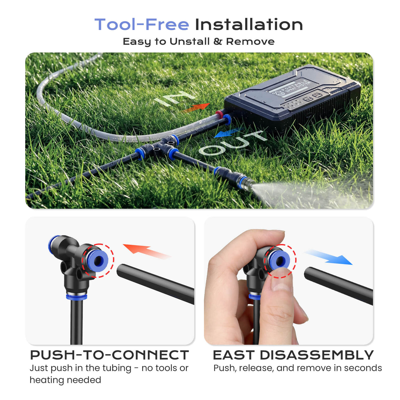 SprzAir 4 Gal Umbrella Misting System – 15000mAh Rechargeable Pump & 33FT Hose
